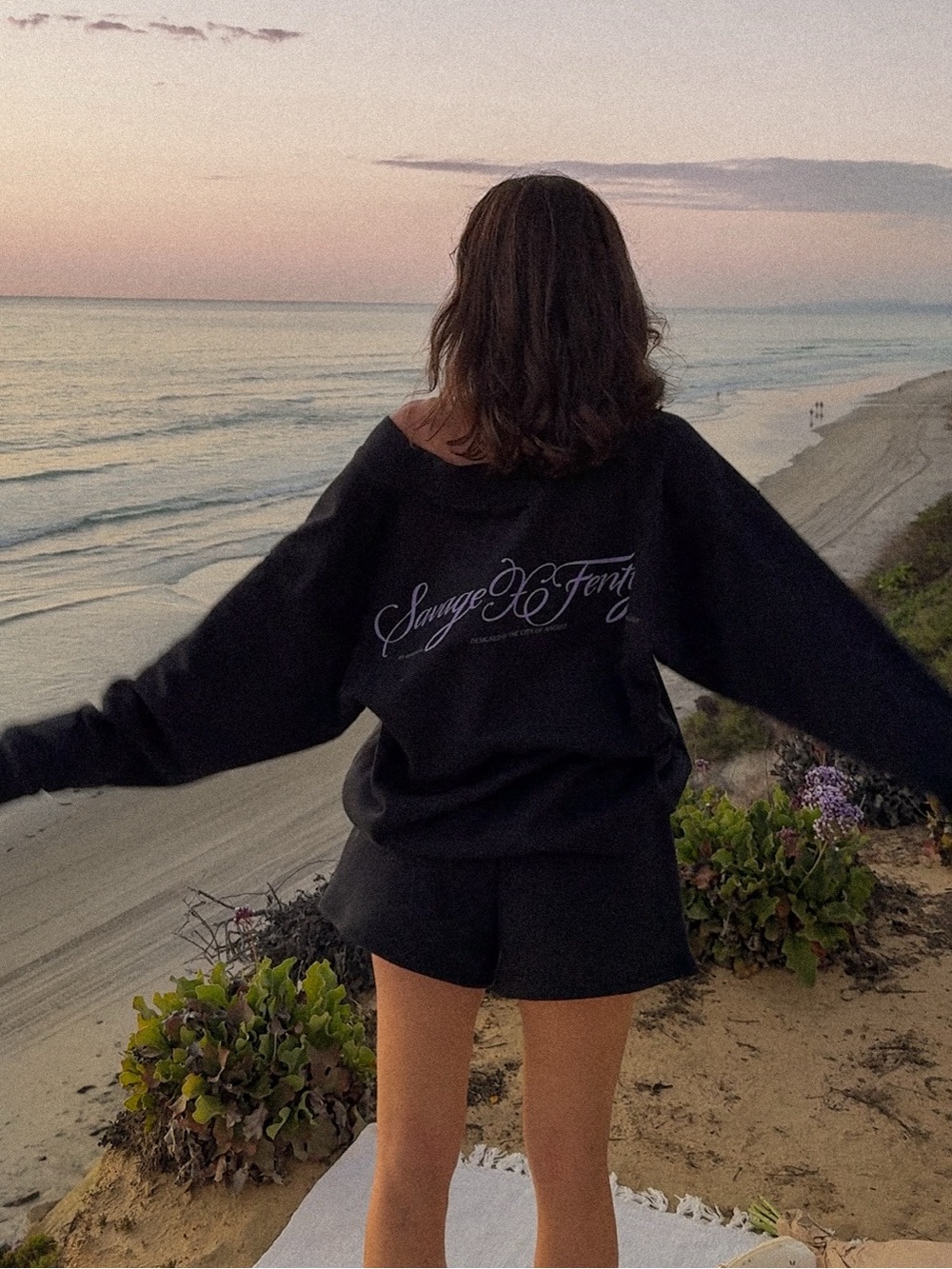 Savage X Fenty Black Crewneck with Lavender Logo Script